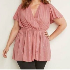 Pink Glitter Faux Wrap Shirt